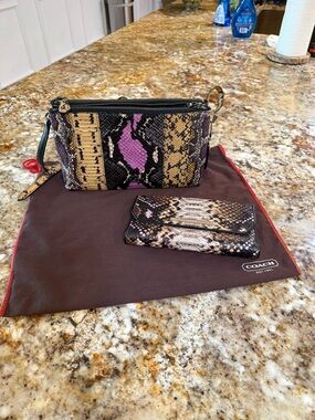 Coach Snake Print Leather Crossbody Purse with Brahmin Wallet EXC